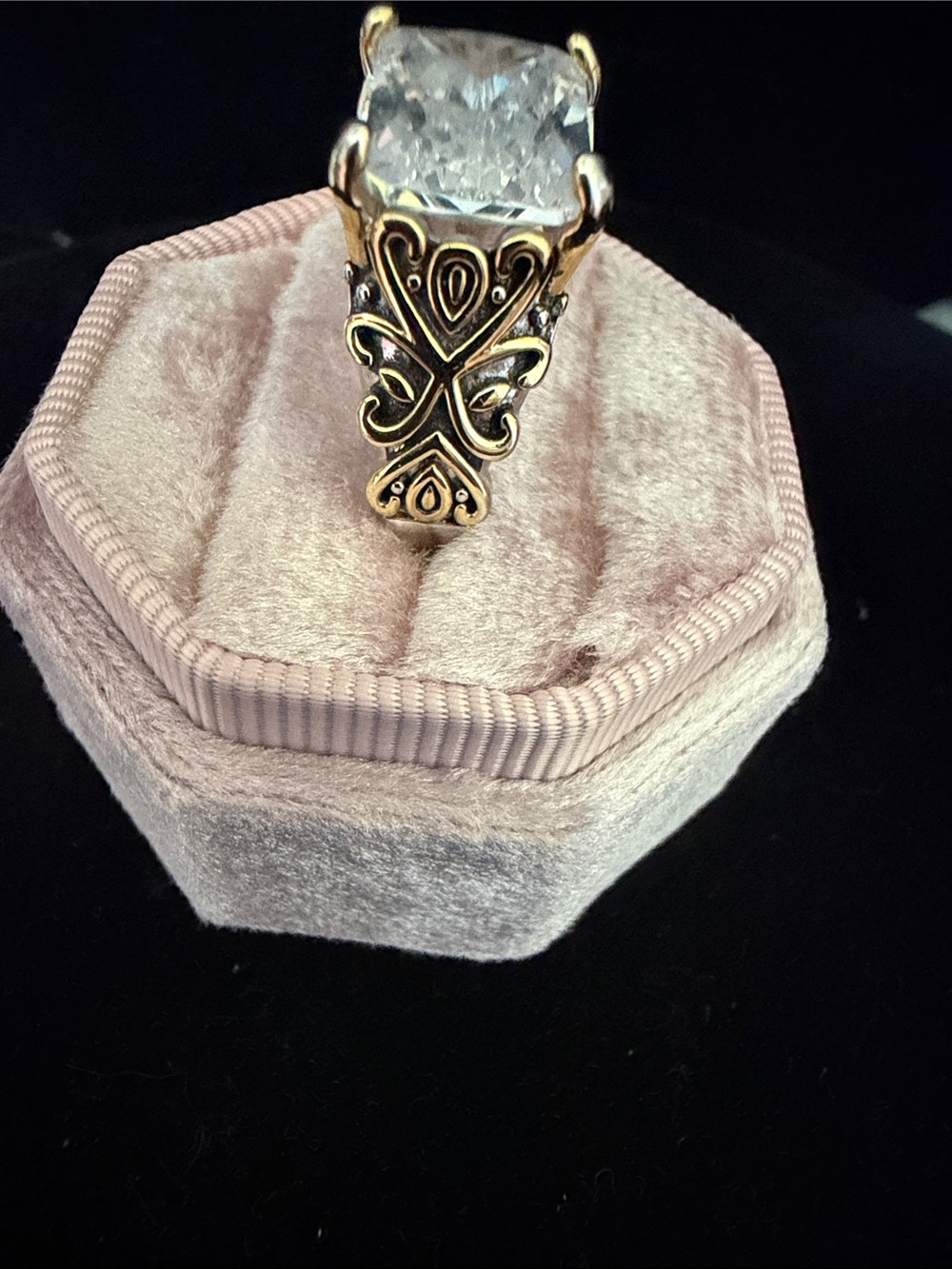 Clear Crystal Statement Ring in Silver and Gold-Tone - Picture 2 of 3
